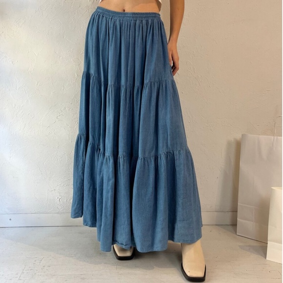 M&S Collection Dresses & Skirts - M&S Collection Maxi Skirt Chambray Mid wash 100% Tencel Tiered Pockets Sz 8